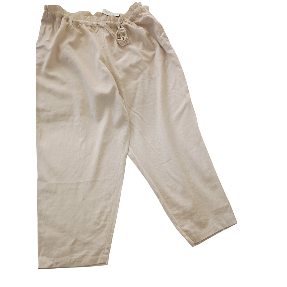 NWT ELOQUI Linen Blend Paperbag Waist Cropped Pants Beige Fits L/XL $XXX Coastal - Picture 3 of 14